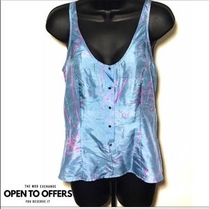 Giorgio Armani 100% Silk Blue Pink Charmeuse Tank